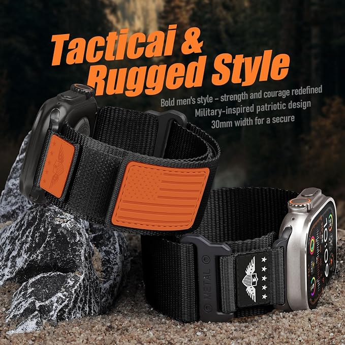 Rugged Nylon for Apple Watch Ultra 2/ Ultra 3 Band Series 11/10/9/8/7/6/5/4/3/SE iWatch Bands Men,Soft Woven Stars-Stripes Flag Wristbands Strap for Apple Watch Ultra 3/2/1 49mm 46mm 45mm 44mm 42mm