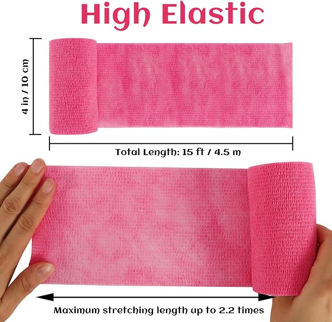 6 Rolls Elastic Self Adhesive Bandage Wrap 4 Inch, Breathable Non Woven Cohesive Bandage, Vet Wrap for Dogs, Ankle Sprains Swelling Medical First Aid Tape, Sports Athletic Tape Color