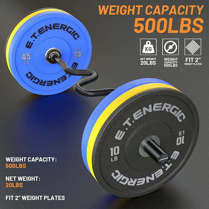 47” Solid Steel Olympic Curl Bars, 500LB | EZ and Super EZ curl bars with knurled grips, rotating sleeves, solid steel build, and 2-inch Olympic plate compatibility