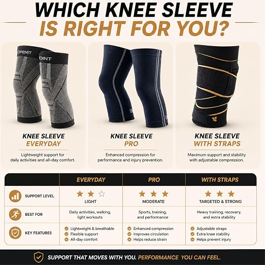CopperJoint Knee Sleeve with Straps for Women & Men, Adjustable Targeted Knee Support Sleeve for More Secure Compression and Daily Activity, Single Sleeve Only