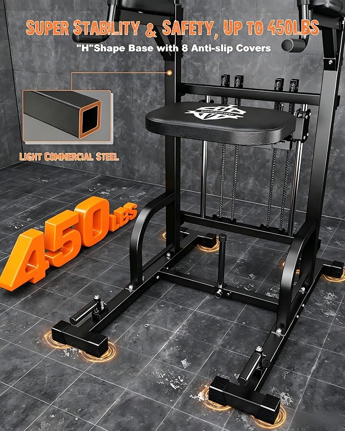 Sportsroyals Assisted Pull Up Bar Station, 450LBS Adjustable Power Tower with Resistance Bands for Home Gym Strength Training Equipment
