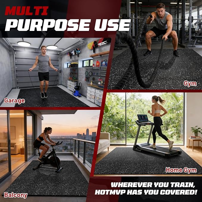 Interlocking Exercise Equipment Mats, 0.56" Thick 6 Tiles (24 Sq Ft) - Rubber Top Gym Flooring with High Density EVA Foam, Heavy Weight Workout Mats for Home GymFloor Protection,Black/White