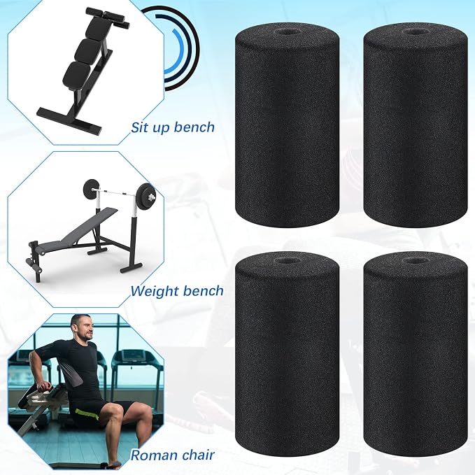 Deekin 4 Pcs Foam Foot Pad Rollers Buffer Tube Cover for Exercise Machine Home Gym Equipment Replacement Pads for Leg Extension Weight Bench Inversion Table(1 x 3.54 x 7.1 Inches)