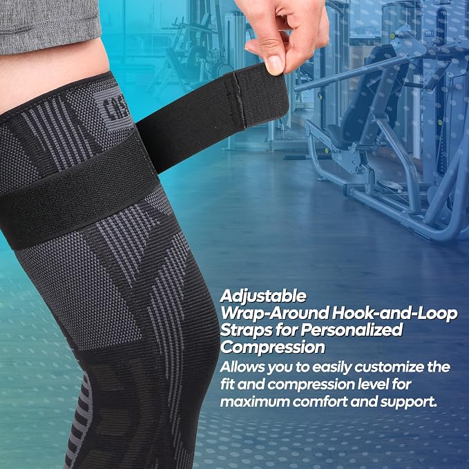 Caspe Leg Compression Sleeve With Strap, Full Length Thigh Knee Calf Support, Knee Compression Sleeve Women & Men, Full Leg Support for Light Recovery, Daily Wear