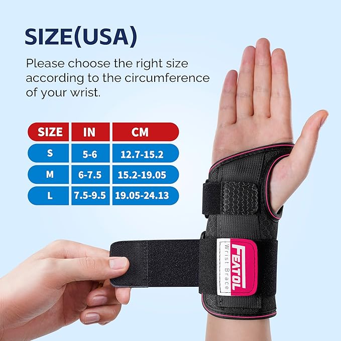 FEATOL 2 Pack Carpal Tunnel Wrist Brace For Work With Wrist Splint, 6.5'' Wrist Brace Night Support For Women Men, Pain Relief For Tendonitis, Arthritis, Pregnancy, Typing, Right and Left Hand, Large