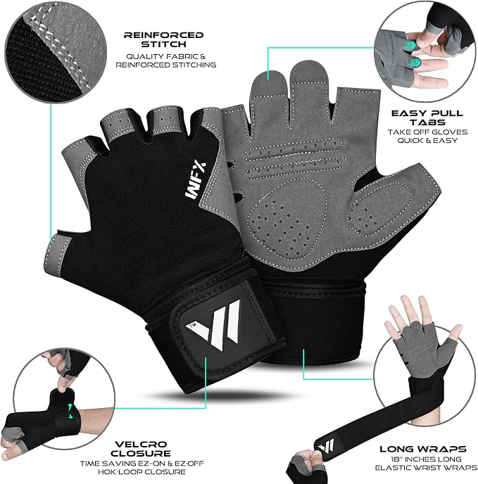 WESTWOOD FOX Gym Gloves Fitness Training Anti Slip Shock-Absorbing Weight Lifting Gloves Padded Grip Breathable Fingerless Workout Support for Men Women Cycling Exercise