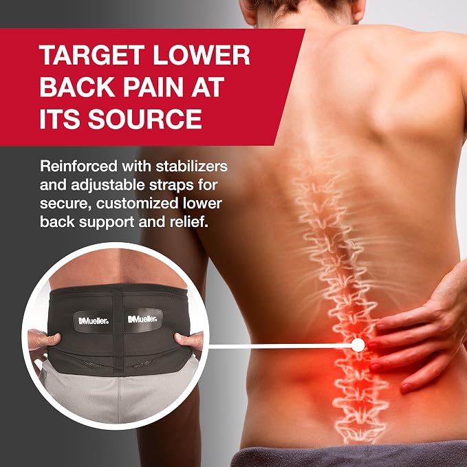 MUELLER Sports Medicine Lumbar Back Brace with Removable Pad, Ideal for Upper and Lower Back Pain, Relief & Support for Men and Women, Strains, Sciatica, Scoliosis