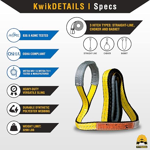 KwikSafety - Charlotte, NC - Mighty Sumo 1”x 4’ Poly Web Sling Lifting Strap Construction ASME OSHA / 3200lbs Vertical 2550lbs Choker 6400lbs Basket/Rigging Moving Towing Hoisting Gear
