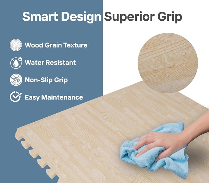 Art3d 48 Sq.Ft Eva Puzzle Exercise Mats, 24"x24" x 1/2" Thick Foam Interlocking Tiles for Flooring, Workout, Gym Equipments, Pack of 12, White Oak