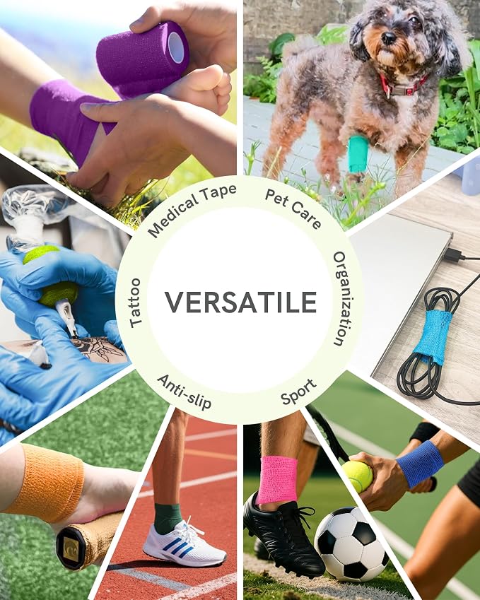 FriCARE Self Adhesive Bandage Wrap, Medical Tape in First Aid Kit, Rainbow | Elastic Cohesive Bandages for Sports/Vet/Wrist Ankle Wounds, 2 Inches X 5 Yards, Latex-free 6 Rolls
