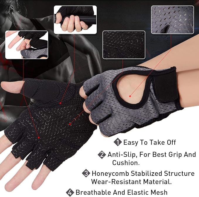 Geyoga 2 Pairs Workout Gloves Adjustable Weight Lifting Gym Exercise Training Breathable Workout Gloves with Full Palm Protection for Men and Women Fitness, Biking, Pull up