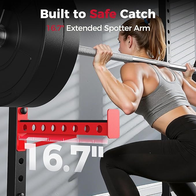 FLYBIRD SR1 Squat Rack, Adjustable Power Rack for 6FT/7FT Barbells | Squat Rack for Home Gyms with Pull-Up Bar,22 Adjustment Positions, J-Hooks and Safety Spotter Arms w/ 110/180LBS Home Package