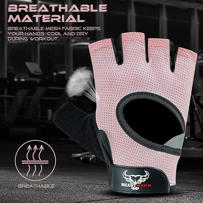BEAST RAGE Fingerless Weight Lifting Gloves with Palm Protection Padding, Breathable Lightweight Gym Gloves for Men, Women, Weightlifting, Cycling, Exercise, Training Pull Up