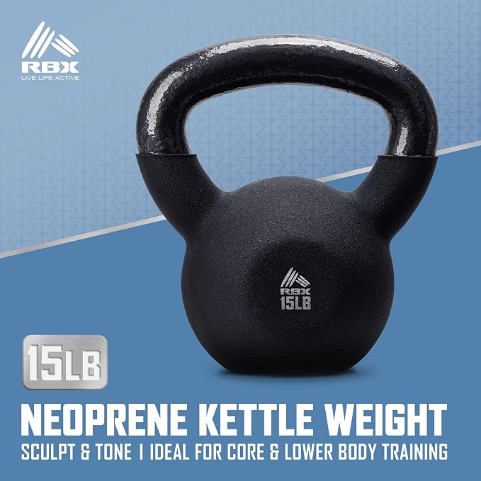 RBX Neoprene Kettlebell, Wide Handle, Iron Core, Flat Bottom, Great for All Fitness Levels