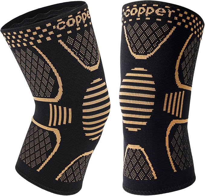 Double Couple 2 Pack Copper Knee Brace Knee Compression Sleeve Support for Men Women Knee Pain Working Out Running Sport Arthritis