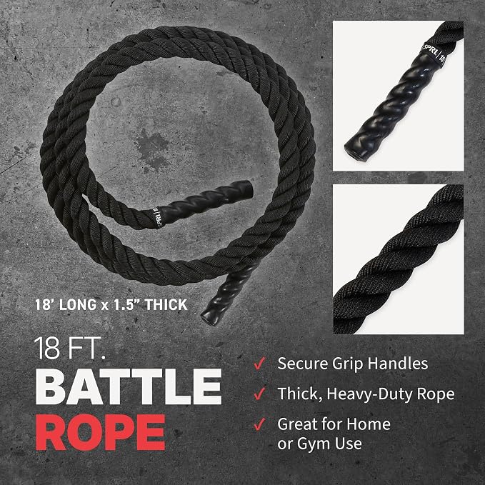 SPRI Battle Rope, Weighted Exercise Rope, Strength | Battle Rope for Strength, HIIT Conditioning & Endurance Training | Heavy-Duty Nylon | Home Gym & Commercial Use