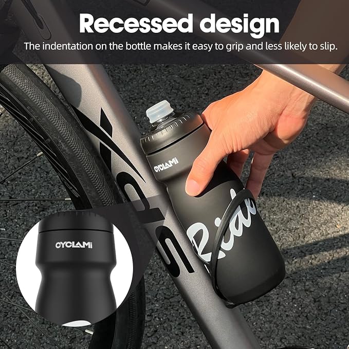 Bike Water Bottle 22oz/650ml Cycling Squeeze Water Bottle BPA Free Leakproof Easy-Squeeze Sports Bottles for Bicycle Gym Camping Hiking Big Pro Black
