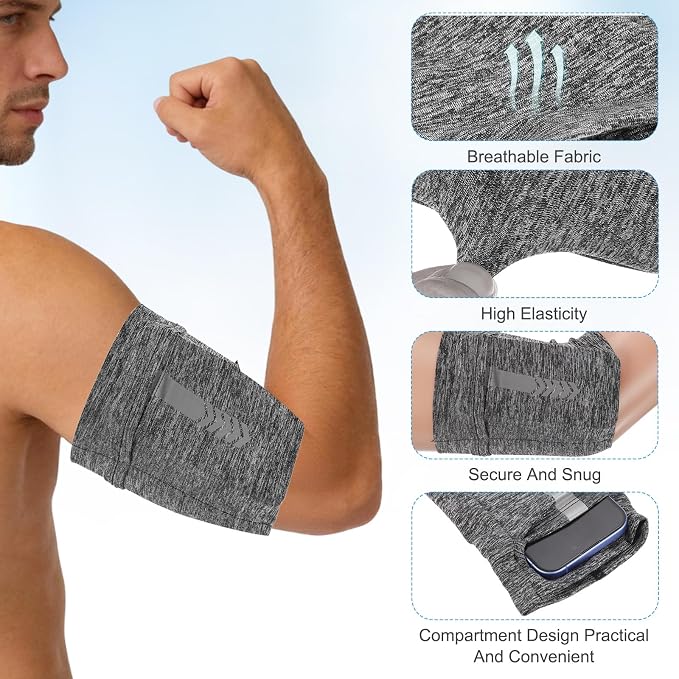 PATIKIL Sports Armband Sleeve, M Size Universal Running Holder Arm Band Waterproof Phone Armband for All Phones Hiking Biking Walking Jogging Gym, Flax Grey