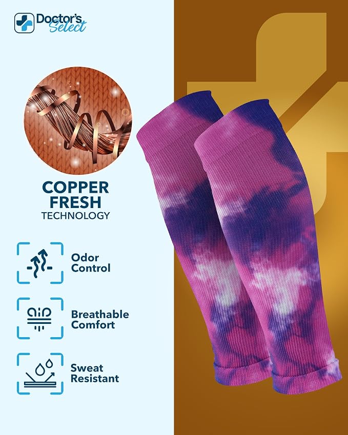 Doctor's Select 2 Pairs Copper Calf Compression Sleeve - Leg Compression Sleeves for Women & Men, Shin Splint Relief