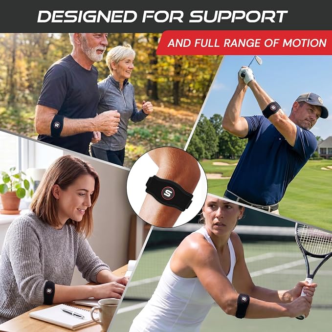 Sleeve Stars Tennis Elbow Brace for Men & Women, Elbow Brace for Tendonitis, Tennis Elbow Strap, Golfers Elbow Brace, Elbow Support Wrap for Tennis Elbow Relief, Fits 9"-23" (Pair/Black)