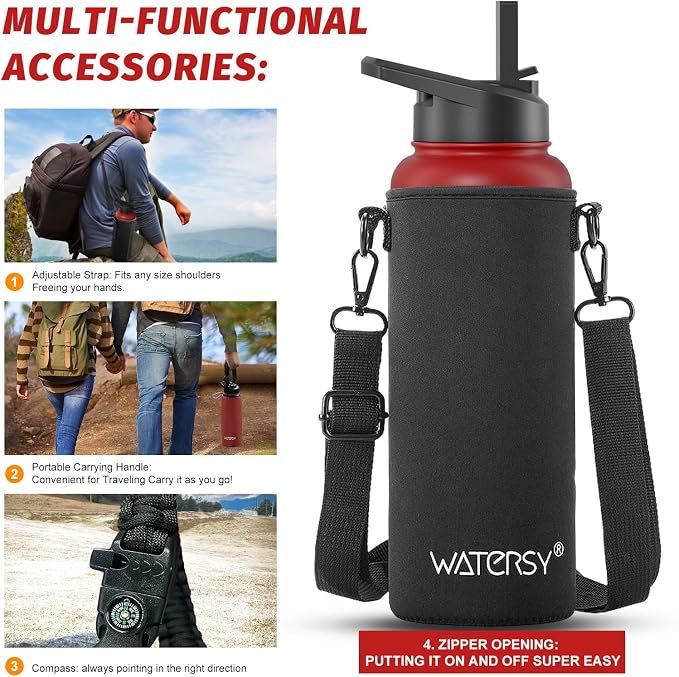 40oz Insulated Water Bottle (Cold for 48 Hrs),BPA Free&Leak Proof,Stainless Steel Water Flask,Water Jug with Straw Spout Lids for Gym,Hiking,Travel,Red