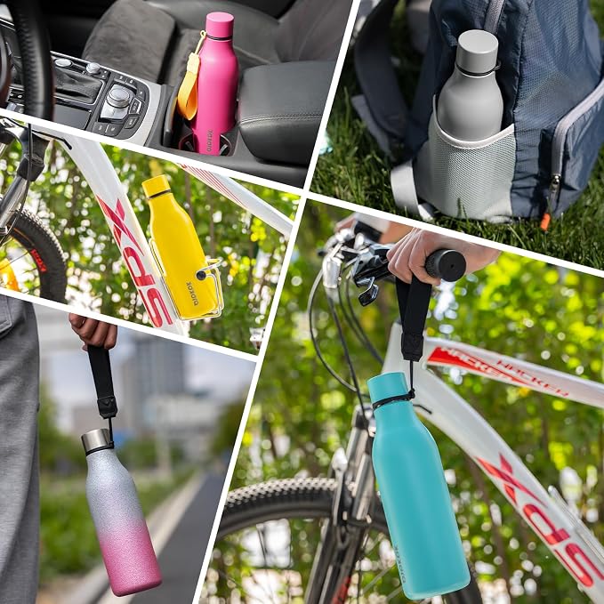 BJPKPK 12oz Insulated Water Bottle, Stainless Steel Bottle with Carry Strap | Keep Cold & Hot Vacuum Insulation, Leak-Proof BPA-Free Design, Slim Bottle Fits Most Cup Holders for Gym, Office & Travel