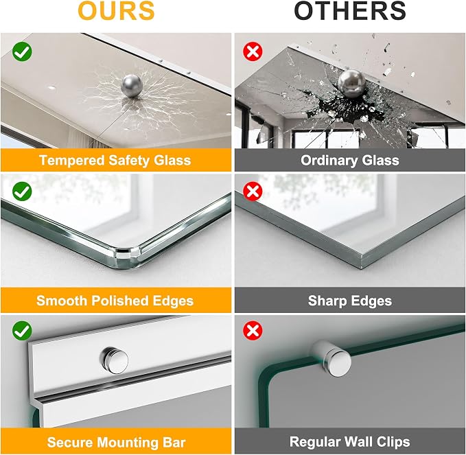 Home Gym Mirror for Wall, 48"x24"x3PCS, Workout Mirrors for Home Gym | Large Frameless Tempered Glass, Full Length Boyd Mirror for Garage, Yoga Room, Dance Studio, Bedroom, Wall Mounted