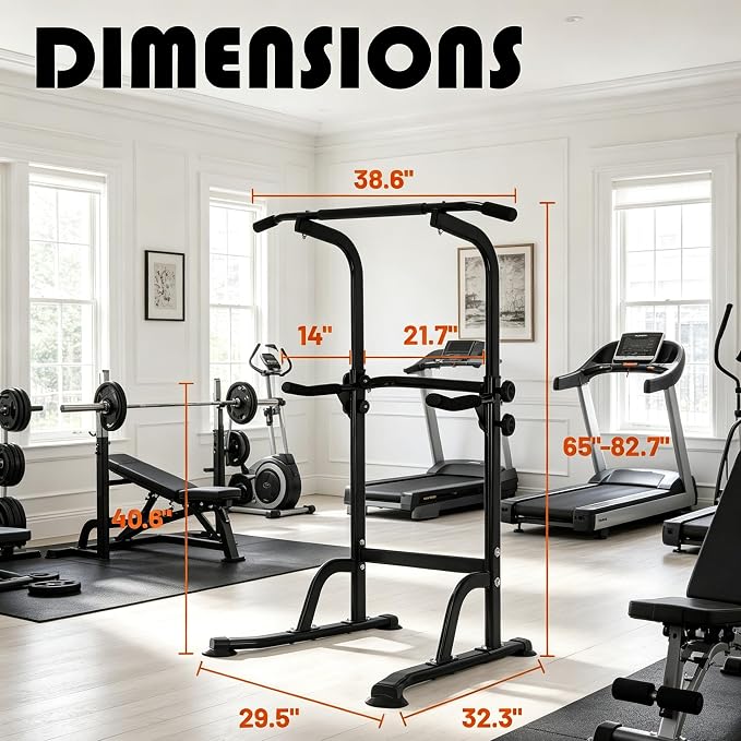 Power Tower Pull Up Bar and Dip Station, 11-Height Adjustable Pull Up Bar Station for Home Gym, Stable Steel Frame for Pull Ups, Dips, Push Ups & Vertical Knee Raises