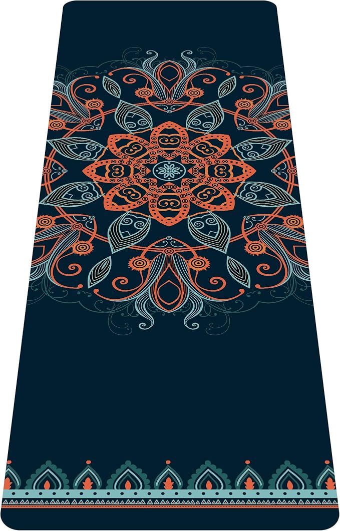 nuveti Printed Travel Yoga Mat 1/16 Inch Thick Non Slip Fitness Workout Mat | with Carrying Bag, Foldable Lightweight Suede & Natural Rubber Yoga Mat for Yoga Pilates and Fitness 72" L x 24" W x 1.5mm