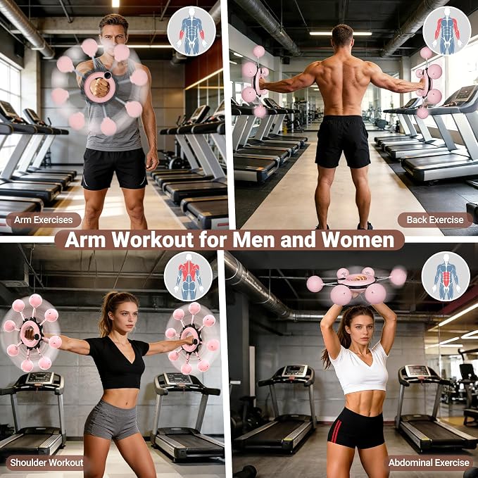 Arm Workout Equipment, 360° Shoulder Reliever Ball Swing, Upper Body Workout Equipment Rotating Cordless Battle Rope Arm Trainer for Forearm, Chest, Shoulder & Wrist Strength for Men & Women - Pink