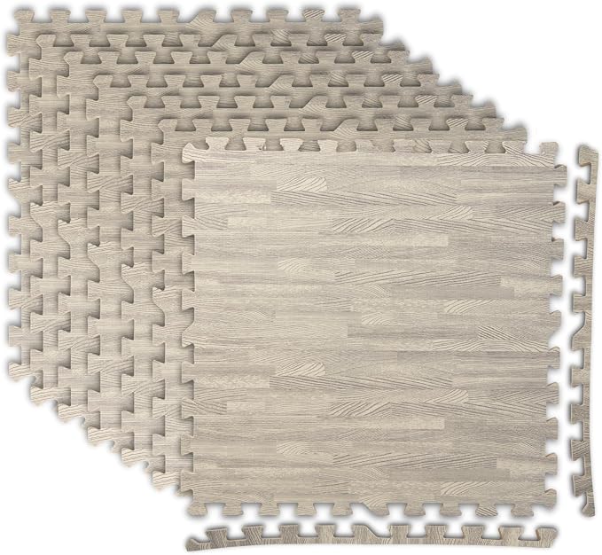 Art3d 48 Sq.Ft Eva Puzzle Exercise Mats, 24"x24" x 1/2" Thick Foam Interlocking Tiles for Flooring, Workout, Gym Equipments, Pack of 12, Grey Oak