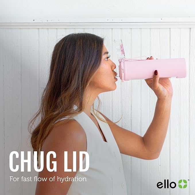 Ello Syndicate 20oz Glass Water Bottle with Flip Lid and Sleeve, Sage | Glass water bottle for iced drinks with leakproof flip lid, silicone sleeve, carry loop, BPA-free, and dishwasher safe
