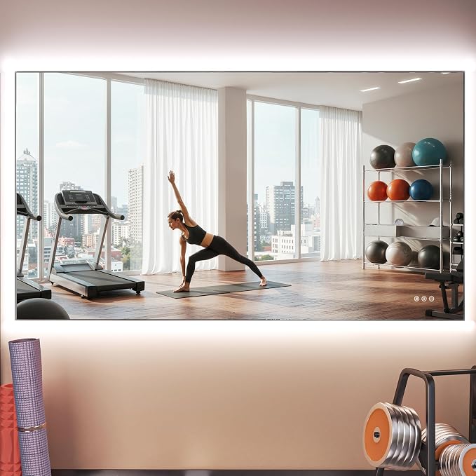 Hasipu 72''x 36'' Home Gym Mirror with Lights Dimmable Anti-Fog Large Full Length Wall Mounted Full Body Mirror for Yoga Dance Fitness Exercise Studio Bedroom Garage, Tempered Glass Workout Mirrors