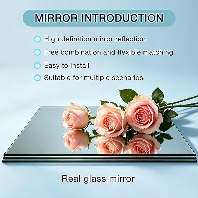 4-piece Glass Full Length Wall Mirror Tiles, 12 x 12 Inch Self-Adhesive Frameless Small Mirror Brick, Suitable for Home Gyms, Bedrooms, Doors, and Bathroom Glass Mirrors (4Pcs 12 * 12)
