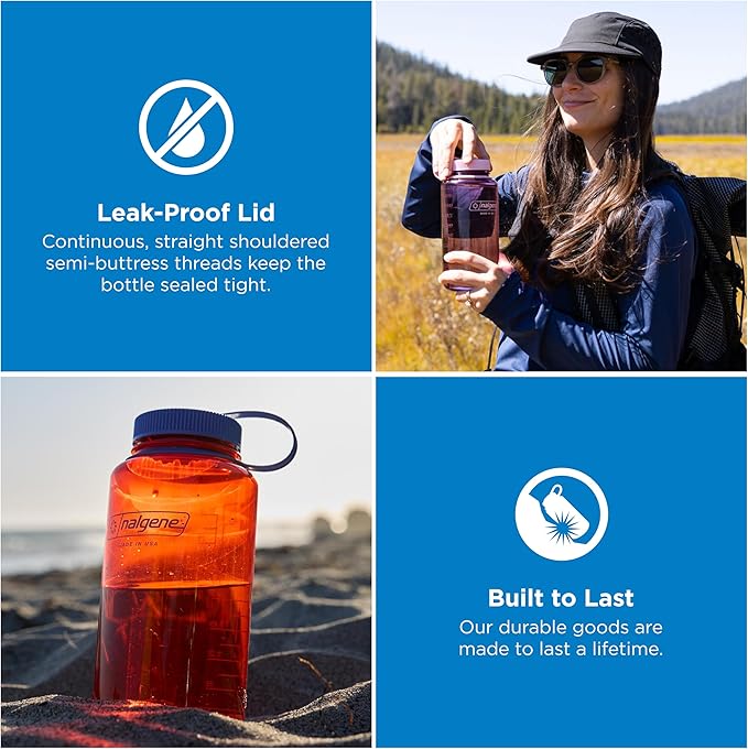Nalgene 32 oz Wide Mouth Water Bottle, Marmalade Orange | BPA-Free, Durable & Lightweight, Leak Proof, Dishwasher Safe, Large Reusable Plastic Bottle for Hiking, Gym, Work & Travel