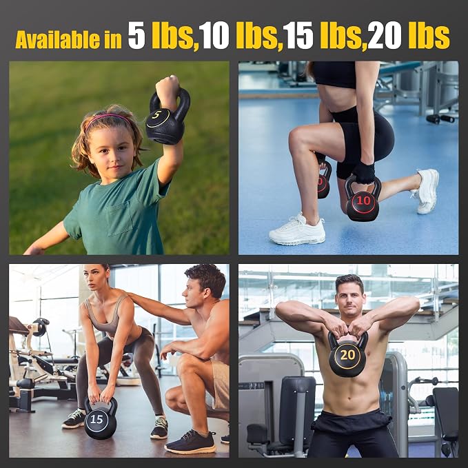 ZENY Kettlebell Sets, 4-Piece Kettlebells 5lb, 10lb, 15lb, 20 lb | Wide Handles, Strength Strainging, Home Gym, Full Body Workout Equipment