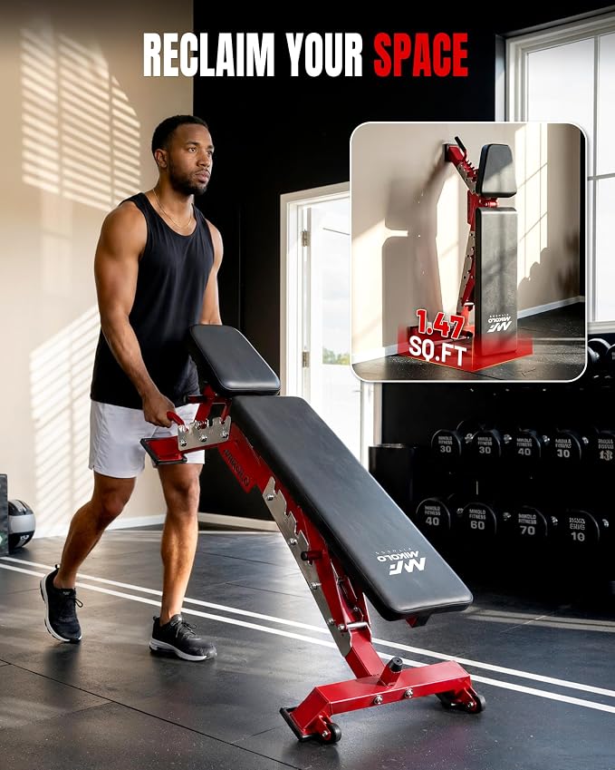 Mikolo Weight Bench - 1300 Weight Capacity and 40 Adjustable Positions for Full Body Workouts, Incline, Decline and Flat Setting for Garage and Home Gym