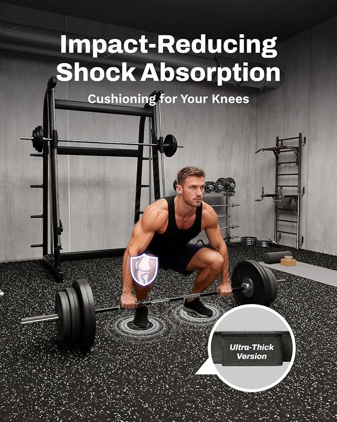 AIRHOP 0.79'' Extra-Thick 144 Sq Ft Rubber Top Gym Flooring for Home Gym | 36 Tiles, High Density EVA Foam, Waterproof & Non-Slip Rubber, Interlocking Puzzle Mats, Heavy Duty Floor Protection, 24"x24"