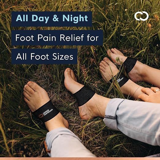 Copper Compression Arch Support Sleeves. Targeted Compression for Plantar Fasciitis Symptoms, Pain, Flat Feet & High Arches. Breathable Support for Men & Women - Black