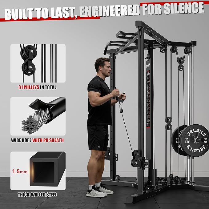 CC01 Cable Crossover Machine with High and Low Pulley System, Functional Trainer with Pull Up Bars and Optional Bundle, Cable Machine for Home Gym Power Workout