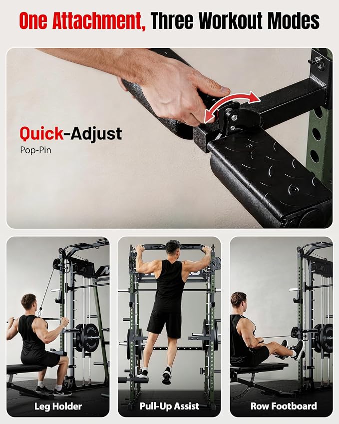 Mikolo M4 2.0 Smith Machine, 2200lbs Squat Rack with LAT-Pull Down System & Cable Crossover Machine, Training Equipment with Leg Hold-Down Attachment