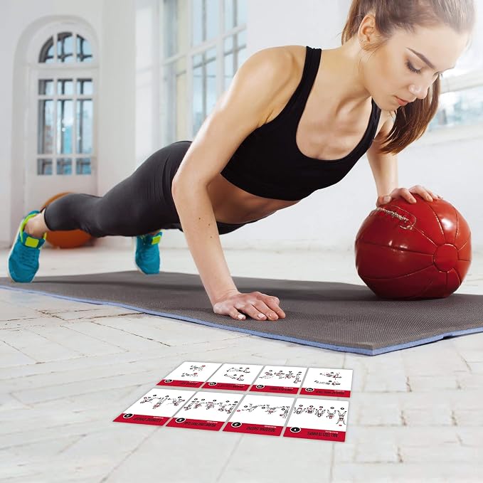 NewMe Fitness Medicine Ball Exercise Cards for Home Workouts, Workout Cards Deck for Women & Men, Beginner Fitness Guide to Training Exercises at Home or Gym