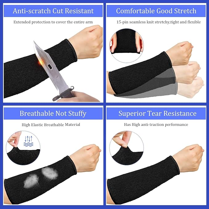 Sintege 3 Pairs Arm Protectors for Thin Skin and Bruising Cut Resistant Forearm Sleeve Level 5 Arm Burn Protection Sleeve (Black, Royal Blue, Grey,7.9 Inch)