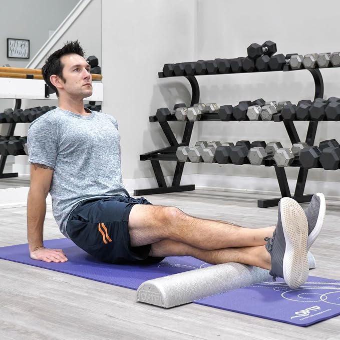 OPTP Silver AXIS Moderately Firm Foam Roller – Half-Round, Silver, 36" x 3" | Moderate density for sports medicine, physical therapy, Pilates, yoga, trigger point myofascial release, Heat-molded EPP foam