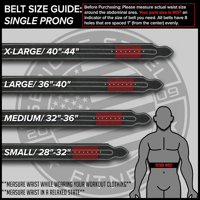 Leather Weight Lifting Belt For Powerlifting & Exercise Belt (4" Wide & 10MM Thick, Single Prong, Large)