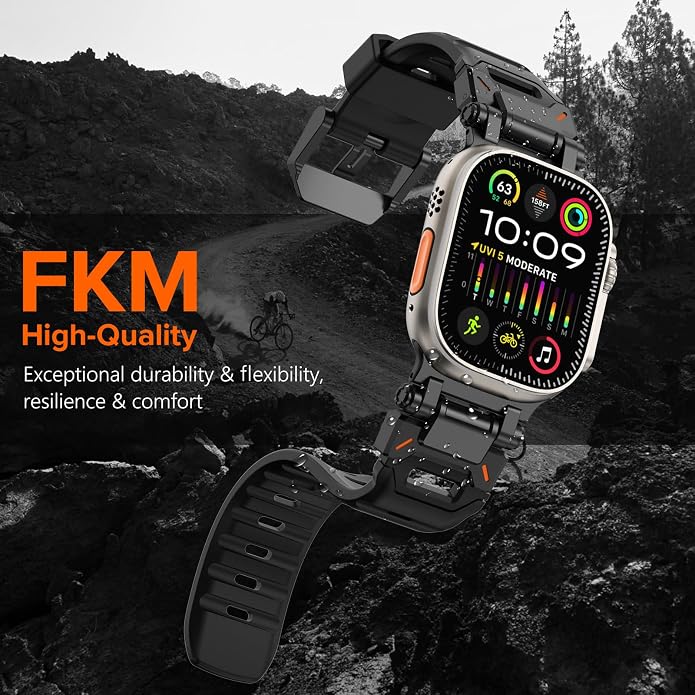 WINGLE FKM Rubber Bands for Apple Watch Band Ultra 3/2/1 Band Ultra 49mm Series 11 10 46mm 45mm 44mm 42mm SE 3/2/1 9 8 7 6 5 4 3 Men, Military Rugged Metal Connector Silicone Apple iWatch Sport Bands