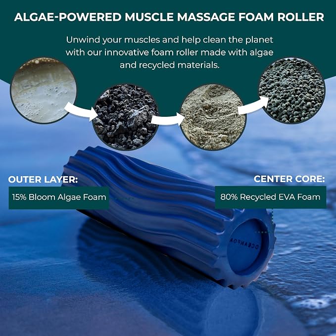 Oceanfoam Ripple Travel Foam Roller (11" x 3.35") Firm Mini Foam Roller for Physical Therapy, Deep Tissue Massage, Back Pain - High Density, Ergonomic Wave Textured - Yoga, Exercise (Royal Blue)