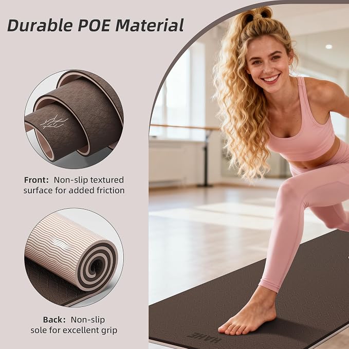 HAHE Wide Yoga Mat 72"x32"x0.4" Thick Pilates Mat with Carrying Strap | Exercise Mats for Home Workout, Wide Non-slip Exercise Mats, Double-Sided POE Fitness Mat for Yoga, Pilates & Travel