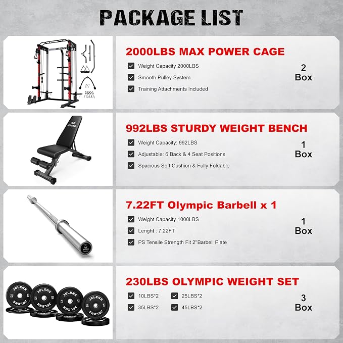 JELENS C21 Power Cage, 2000LBS Multi-Function Power Rack with Independent Dual Pulley System, All-in-One Squat Rack for Cable Crossover, Home Gym Workout Machine
