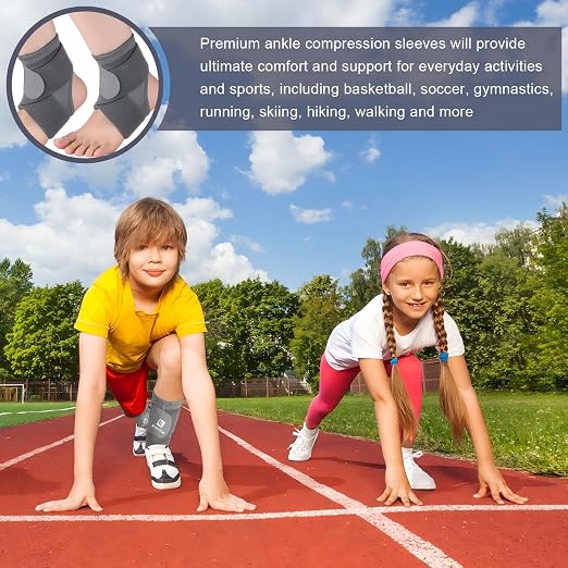 Honoson 2 Pcs Ankle Brace Kid Ankle Support Youth Neoprene Lace up Compression Sleeve Foot Brace Stabilizer with Adjustable Strap for Sport Sprained Plantar Fasciitis Achilles Tendonitis(Grey,M)